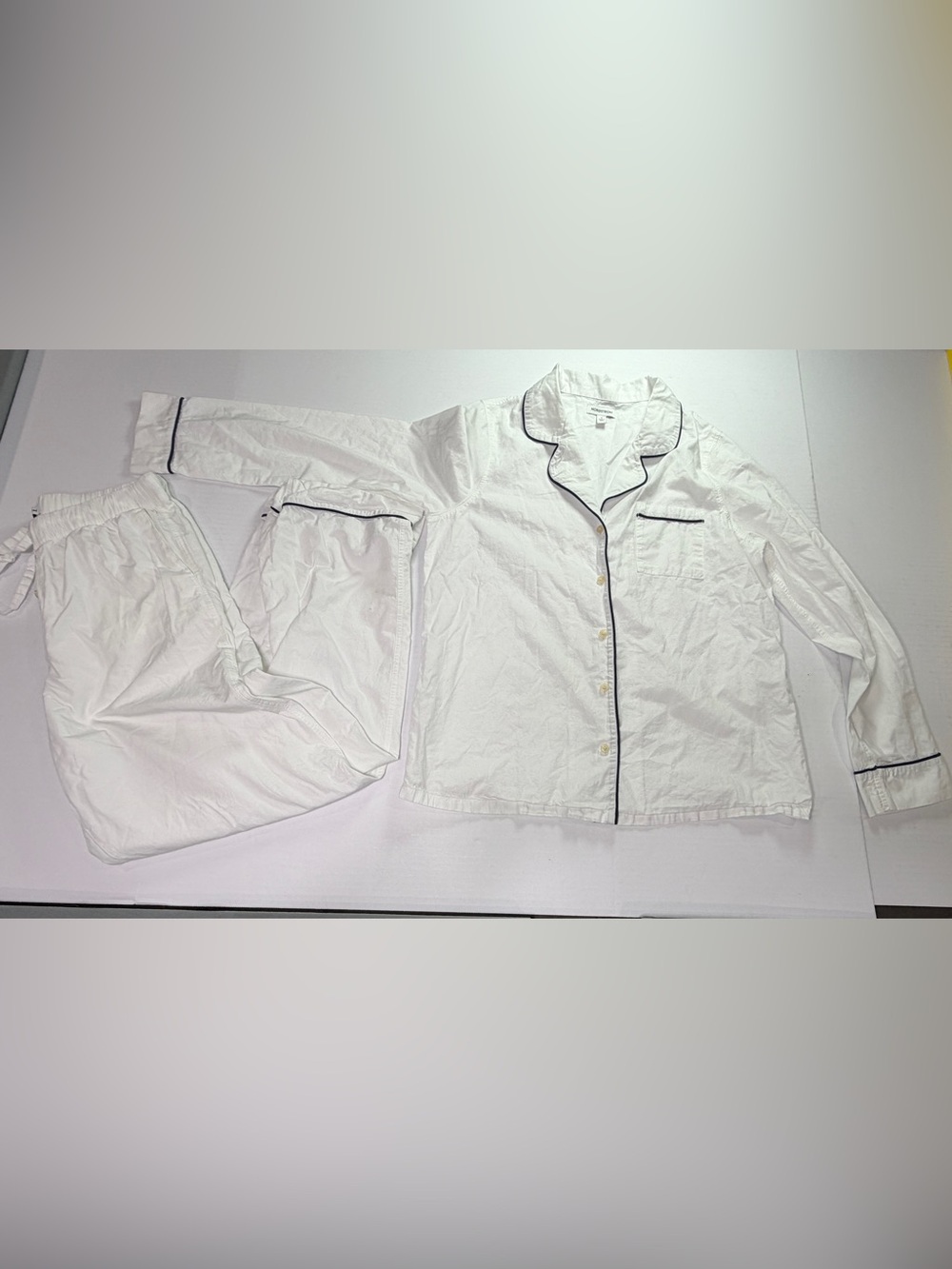 Nordstrom White Pajama Set with Black Piping